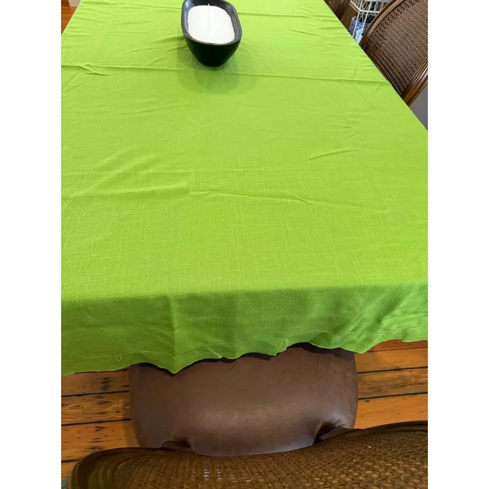 Vintage 70s Vera Neumann Hemstitch Tablecloth Avocado Green